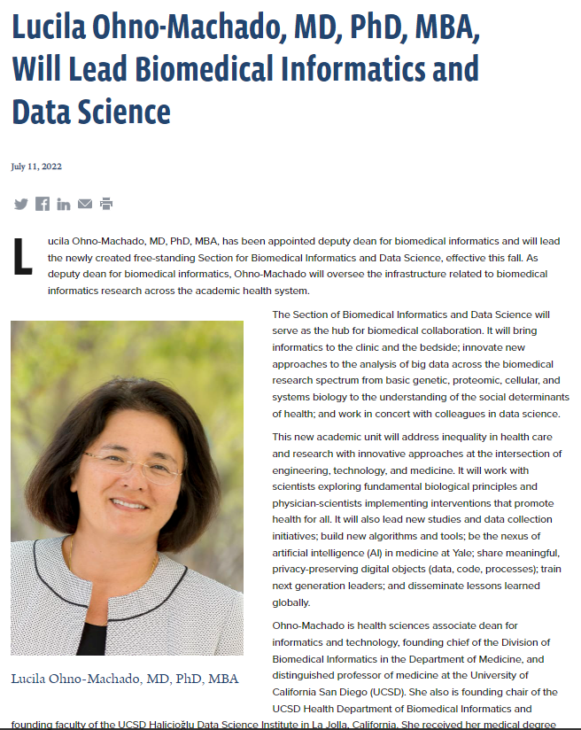 CALonghurst's tweet photo. Dr. Ohno-Machado's vision and leaderhship over the last 13 years @UCSDHealth has been remarkable, and I am grateful to her for recruiting and supporting me. Congratulations to both @YaleMedicine and Lucila - we will miss you @UCSanDiego!
👉https://t.co/3P3rNdBklf https://t.co/28Rx6MQ7EC