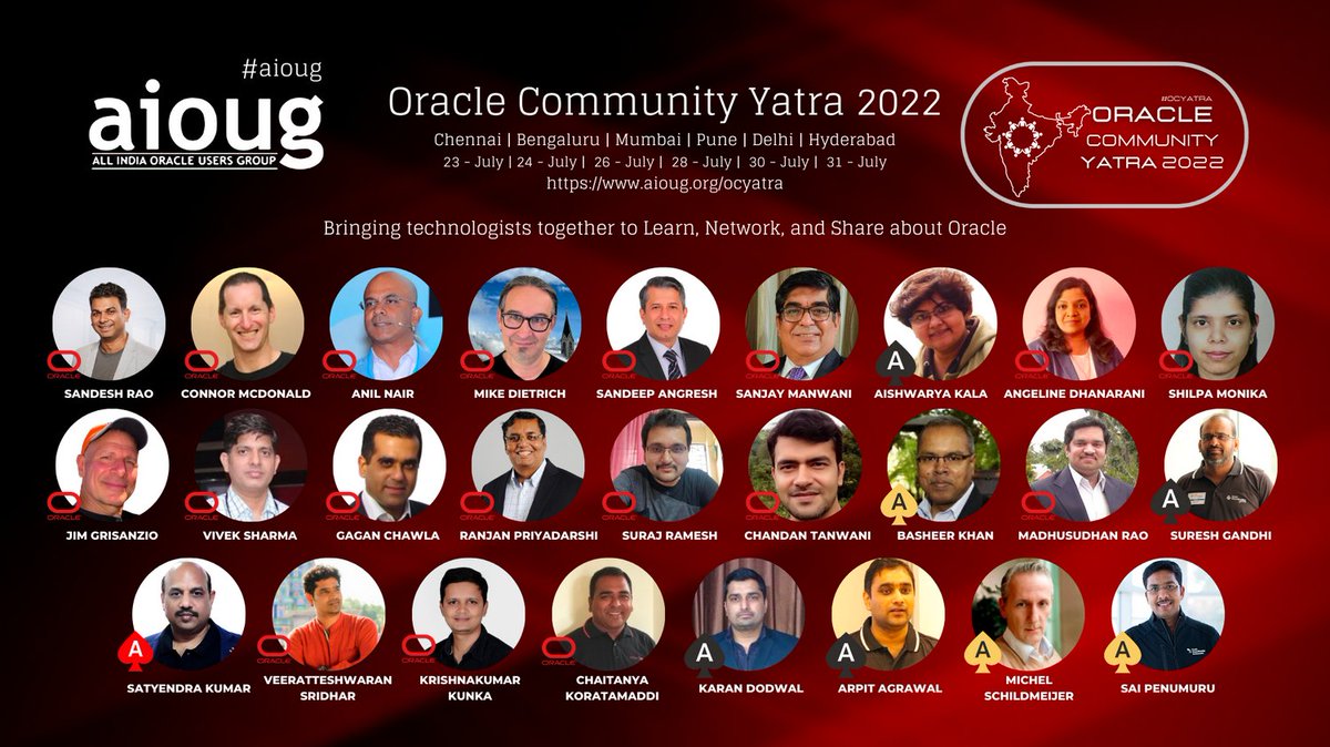 AIOUG's tweet image. Your future, in focus. Come take the next step in your career at OCYatra 2022. Register today bit.ly/OCYatra

@Oracle @groundbreakers @oracleugs @oracleace #OCYatra

#aioug #oracledatbase #OracleCloud #DevOps #oracleusers  #OracleACED #security #Groundbreakers