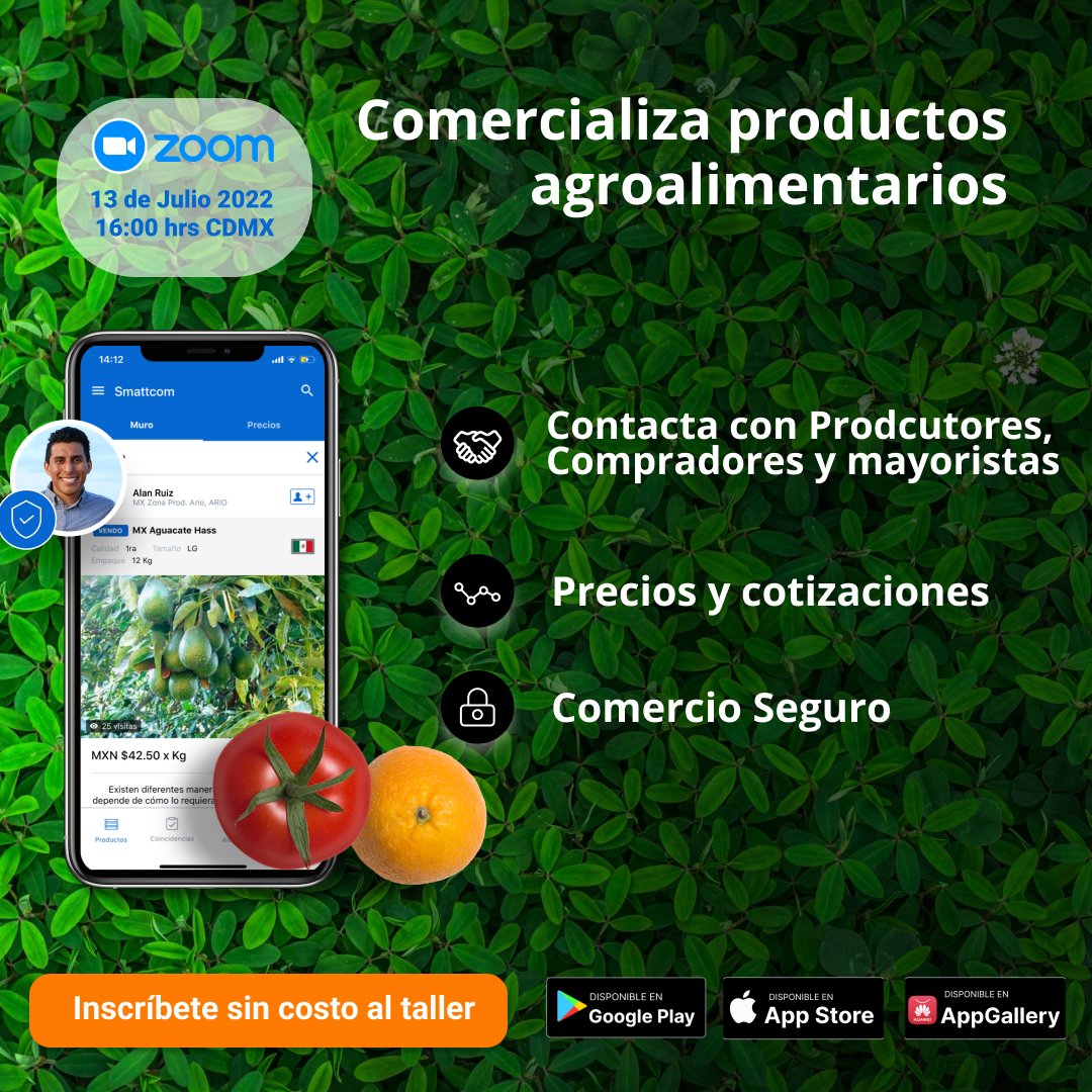 Smattcom's tweet image. Conoce la nueva forma de Comercializar en el #agro y aumenta tus ingresos
Te invitamos al Taller sobre el uso de la App Smattcom.

📅 Miércoles13 de julio a las 16:00 hrs. #CDMX, via Zoom

Inscríbete ahora y participa sin costo en el taller 👉
info.smattcom.com/taller-de-uso-…