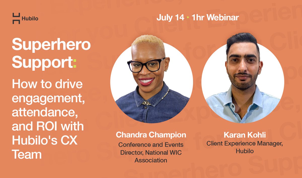 Hubiloconnect's tweet photo. 📅 Join us on July 14, 2022, for a fantastic 1hr #webinar to understand how to drive engagement, attendance, and #ROI for your #events with the help of a strategic #SuperheroSupport team! Featuring Chandra Champion and Karan Kohli 👏 Register now ⬇️
https://t.co/wjbih18QQ4 https://t.co/I1R3YgVAym