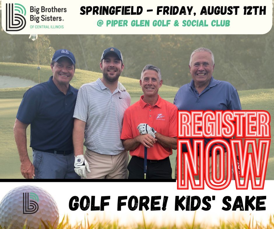 Register today for a fun filled day on the golf course while supporting our mentoring services for local youth! 
Golf Fore Kids' Sake in Springfield will be on Friday, August 12th. 
You can find more info and register here: give.classy.org/golfspringfiel…