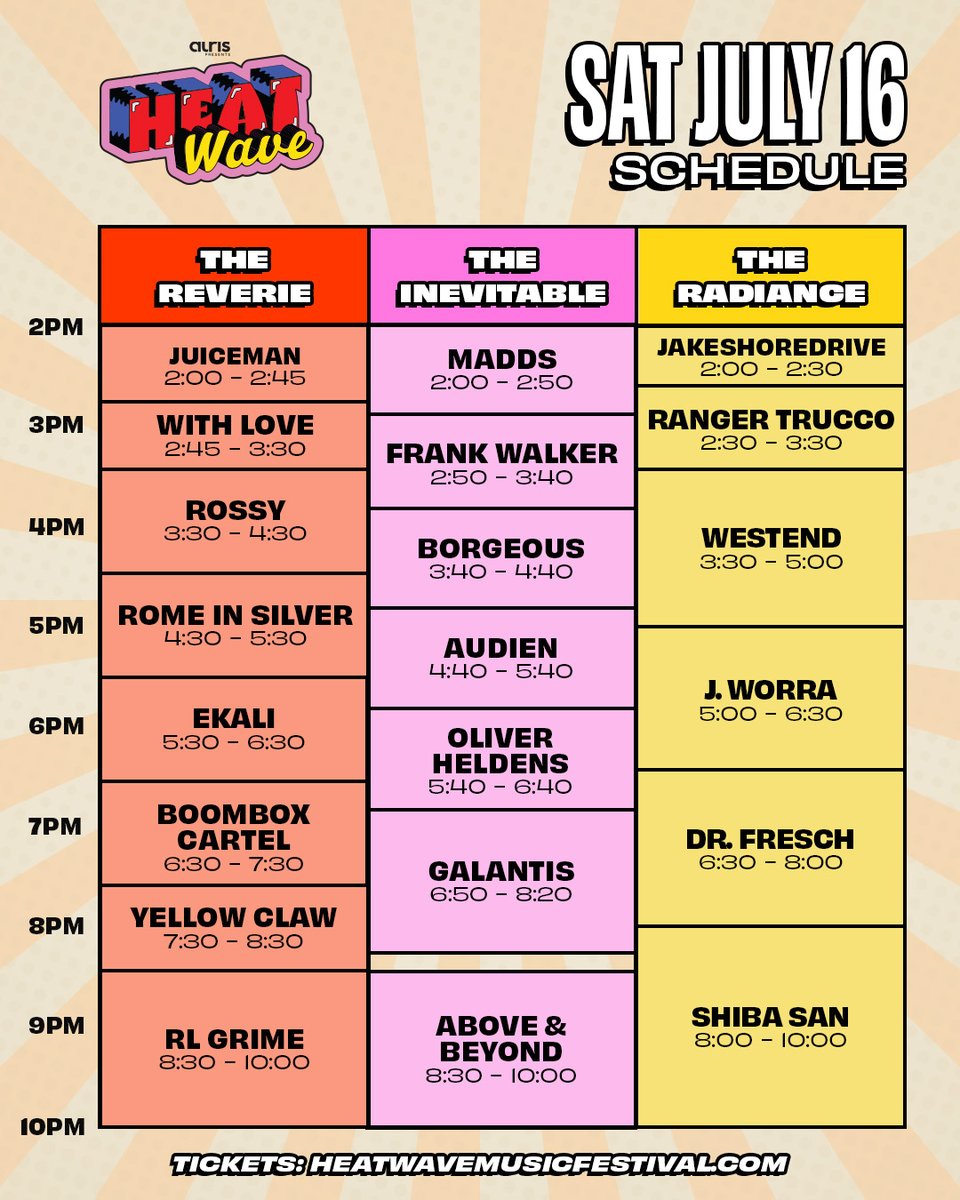 heatwave music festival  schedule 2022