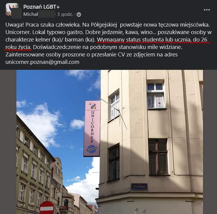 mwpuchala's tweet photo. Queer liberation? Nie dla wszystkich

W ogłoszeniu powinien być zawarty typ umowy (a podejrzewam, że pewnie zlecenie, bo gdzieżby UoP) i zarobki. Poza tym wymaganie statusu studenta jest chyba niezgodne z prawem, ale kto by się tym przejmował.

source od @RottenKrieg https://t.co/lgHrjR079A