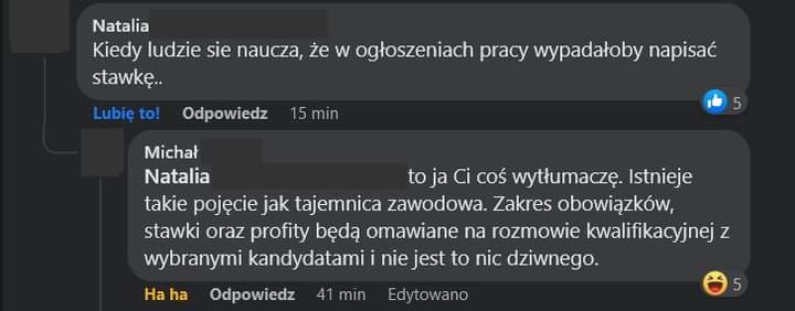 mwpuchala's tweet photo. Queer liberation? Nie dla wszystkich

W ogłoszeniu powinien być zawarty typ umowy (a podejrzewam, że pewnie zlecenie, bo gdzieżby UoP) i zarobki. Poza tym wymaganie statusu studenta jest chyba niezgodne z prawem, ale kto by się tym przejmował.

source od @RottenKrieg https://t.co/lgHrjR079A