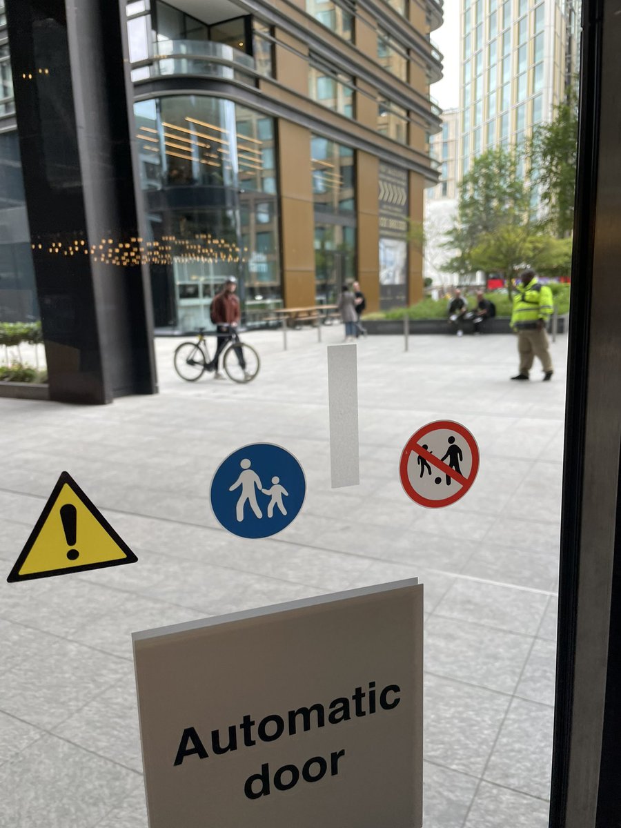 Seen on a revolving door the other day. I’d never even thought about attempting to play football in a revolving door. Now that I know it’s both a thing and banned, I want to try it.