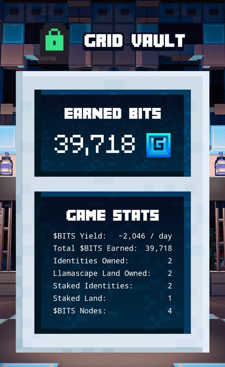 SarcoballNFT's tweet photo. @BITS_token Already earning my $BITS just by staking my @Gridcraft identities and @LlamascapeNFT land ๐ช๐ฅ๐ฅ๐ฅ
Can't wait to start using it in-game ๐คฉ
#BITS #Gridcraft #P2E #P2Egaming https://t.co/MNa2S18PLF
