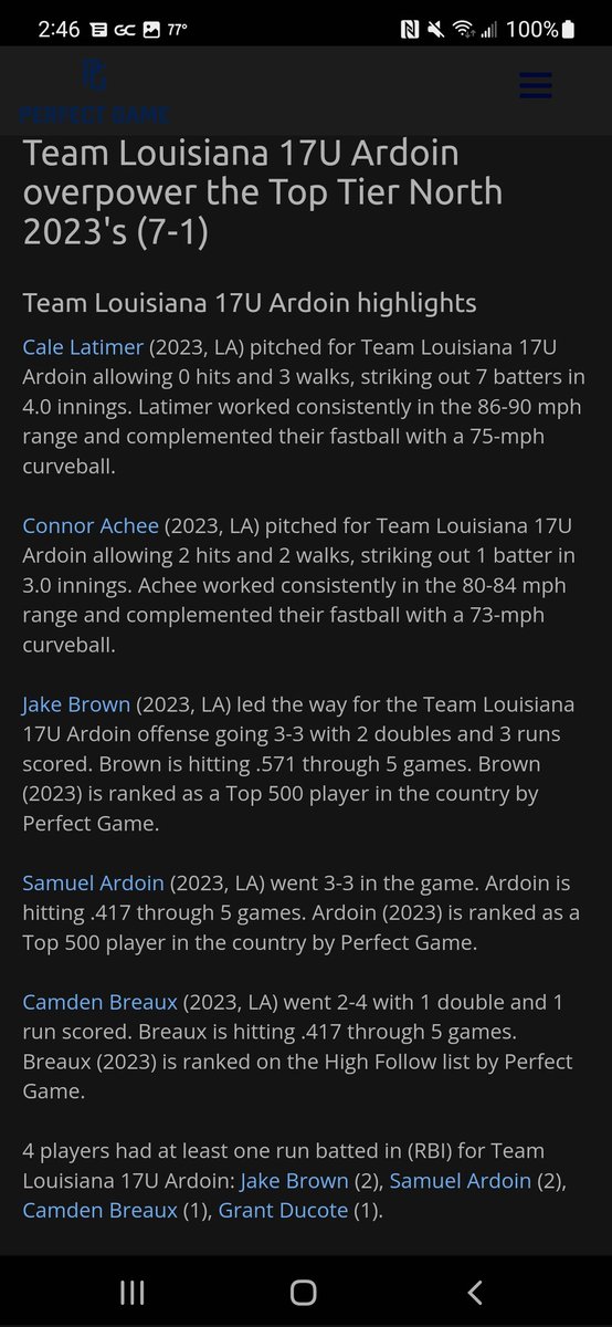 Team Louisiana Ardoin also moves to 4-1 in pool with their win today. Good guys were led on the bump by <a href="/CaleLatimer/">Cale Latimer</a> and <a href="/connor_achee14/">Connor Achee</a>. Also led at the plate by <a href="/JakeBrown_14/">Jake Brown</a> <a href="/BreauxCamden/">Camden Breaux</a> &amp; <a href="/SamArdoin2/">Sam Ardoin</a>. Another great team win! #FAMILY