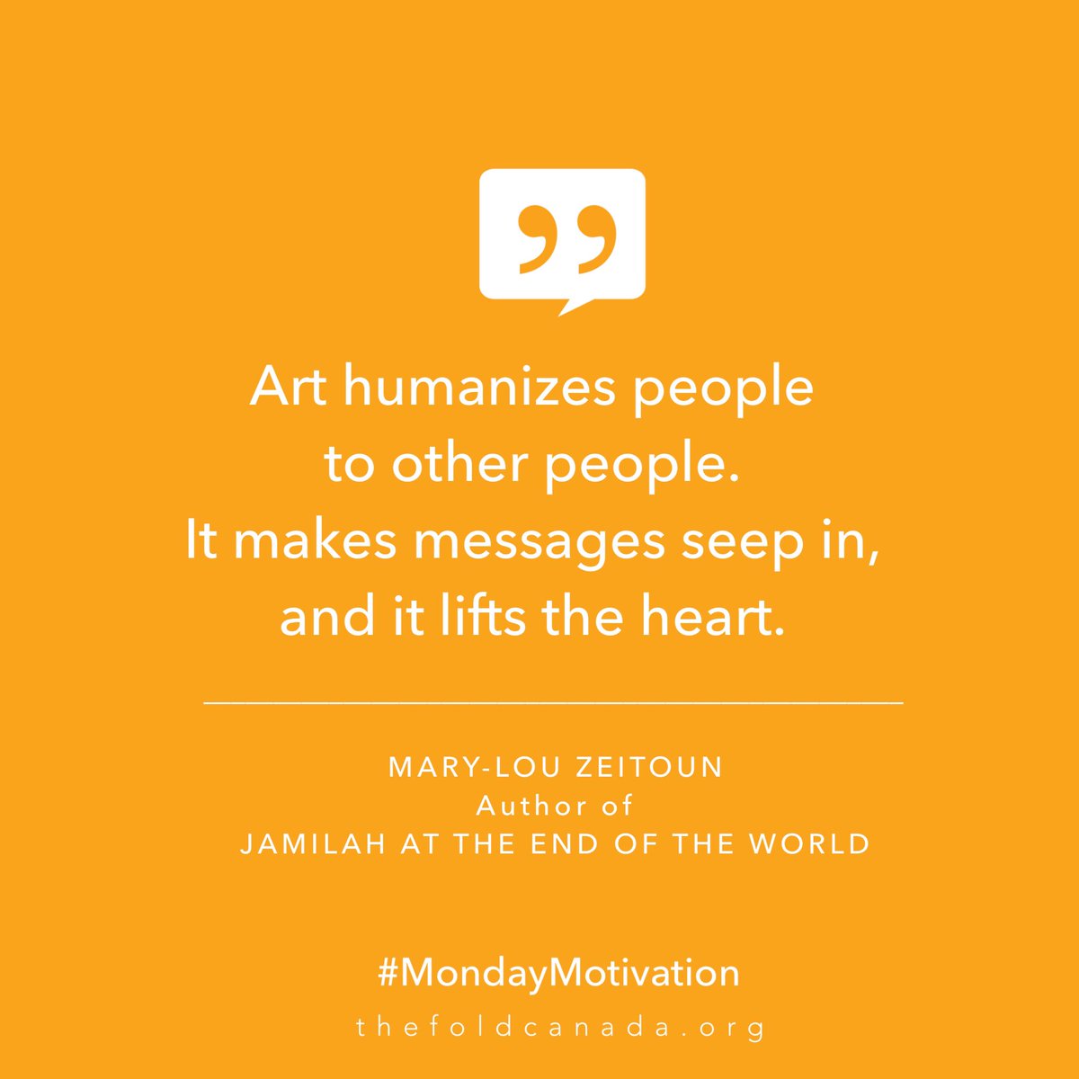 TheFOLD_'s tweet photo. Today, some words of wisdom on the importance of art from Mary-Lou Zeitoun, from her time with us at #Fold2022!

#MondayMotivation #Art #ArtWisdom #ArtMagic #LiteraryFestivals #Fold2022 #SchoolGroups https://t.co/qFeariq6XJ
