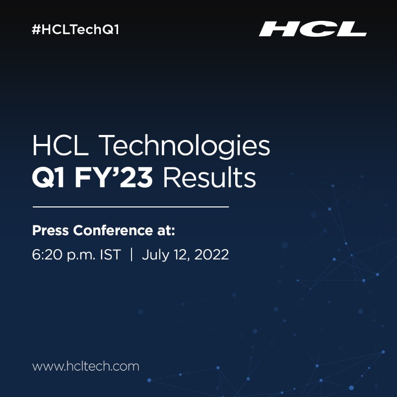 hcltech's tweet photo. We will announce our Q1 FY’23 results at 6:20 PM IST, today. Join us live. #HCLTechQ1