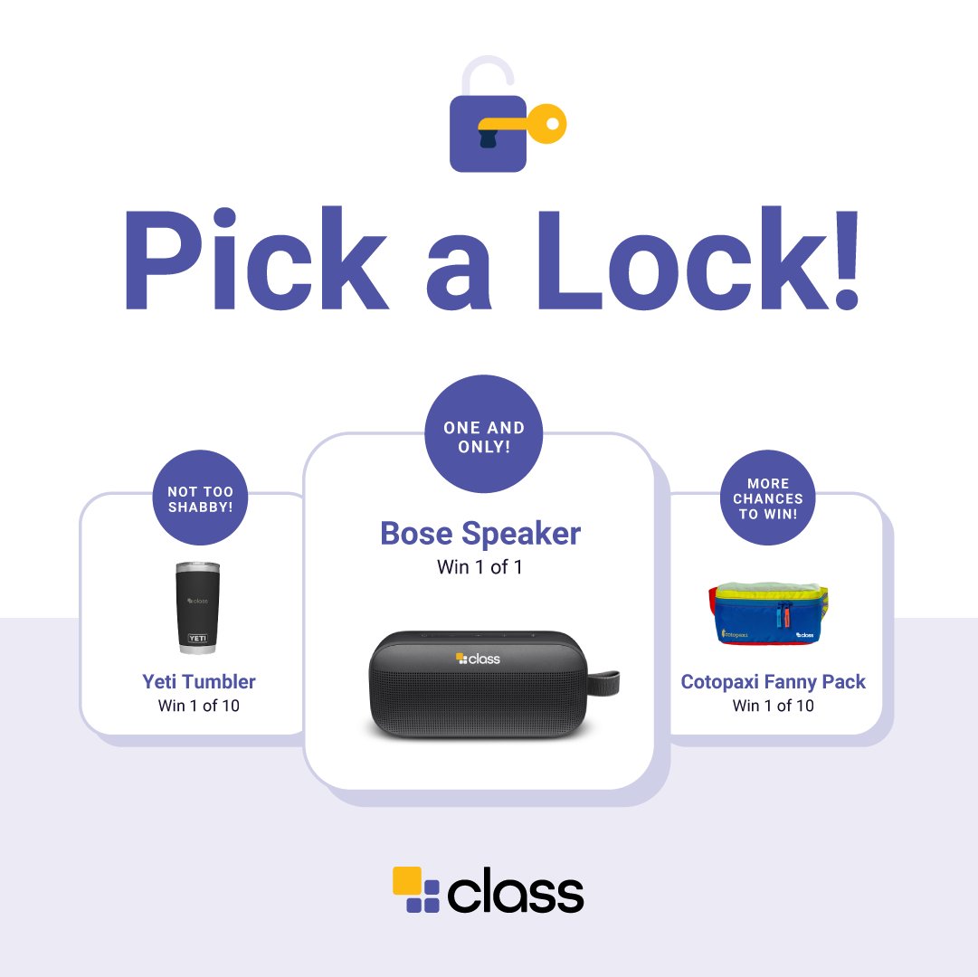 WeAreClassTech's tweet photo. Visit booth 307 at the #WelcomeReception for #AT22 to try to PICK-A-LOCK! Will your key be the winner? Find out how to win more keys today at 5🔐 #Booth307 @AnthologyInc https://t.co/WIOrt13hHi