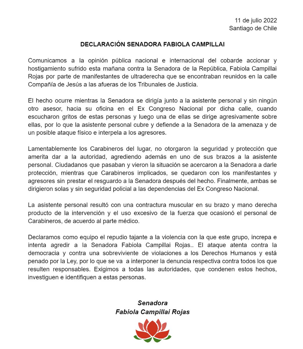 Ante la cobarde agresión de hoy, declaramos lo siguiente.