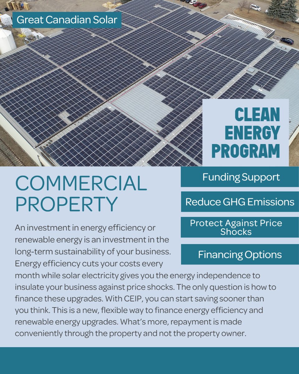 We’re back with another #MotivationMonday for local business owners here in #YEG!📍

Learn more about the NEW Commercial Property Clean Energy Improvement Program ➡️ link in bio!
_
#yegsolar #solarincentives #energyefficiency #cleanenergy