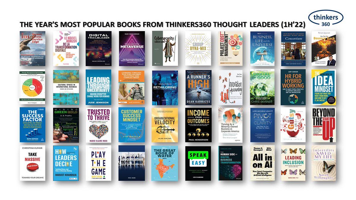 thinkers360's tweet photo. The Year’s Most Popular Books from Thinkers360 Thought Leaders (1H’22)
https://t.co/2q3X321b2u

Congrats to @peterfgallagher @a_faiq @judejennison @angelique500 @emasac @DeanKarnazes @danto_ma @Chris_Skinner @Gary_Cookson @GaryCrotaz @RuthGotian

#books #business #technology https://t.co/fuY8MWkzcD