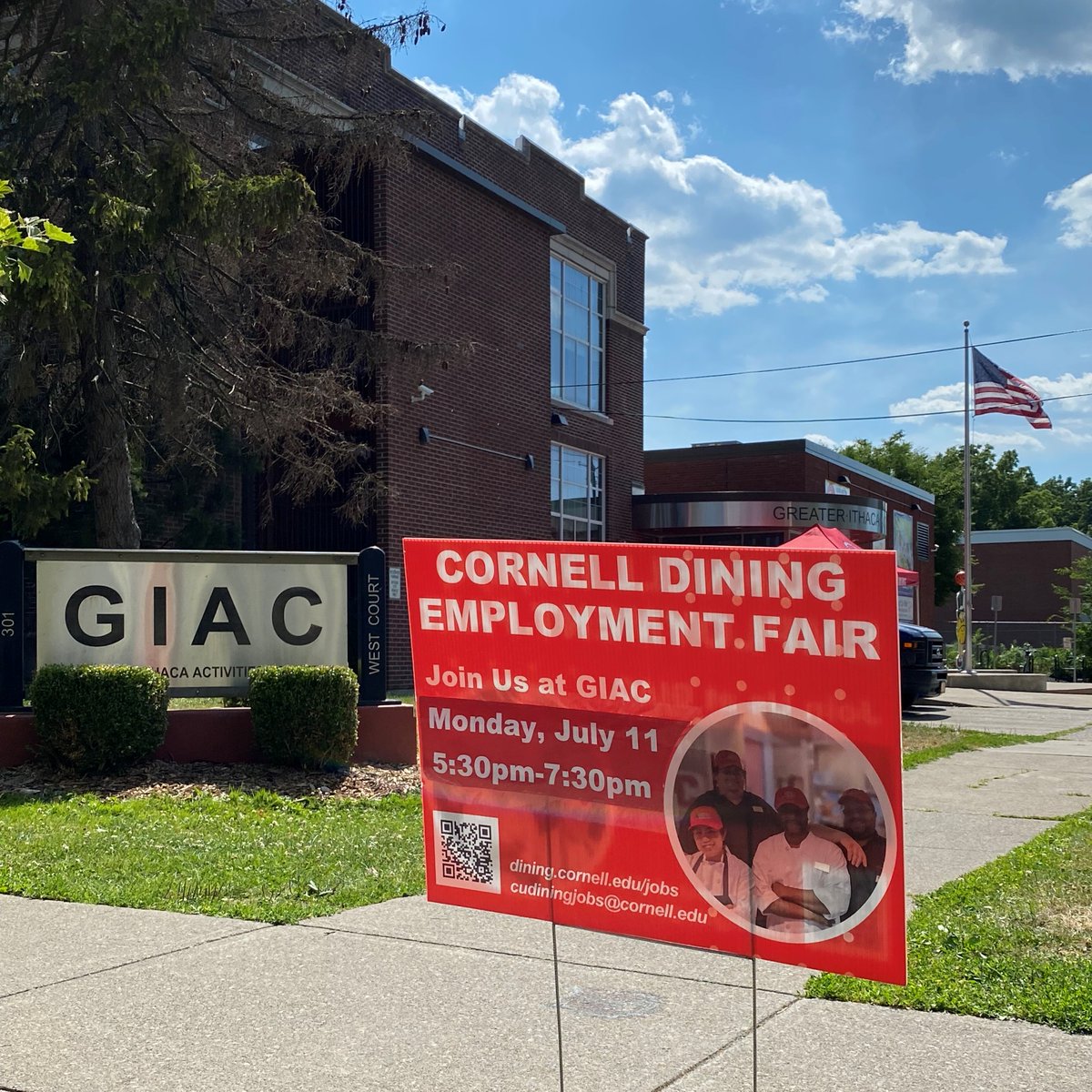 IthacaGIAC's tweet image. Please join us today, Monday, July 11th, for a @CornellDining Employment Fair at the Greater Ithaca Activities Center (GIAC) from 5:30pm to 7:30pm! GIAC is located at 301 W. Court Street in Ithaca.