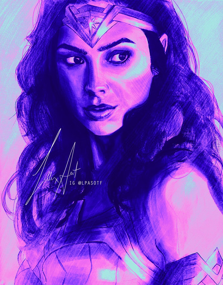 Lillixart's tweet photo. Painted in acrylic, finished digitally🤘🏻 
#WonderWoman #GalGadot #art #painting #etsy #artist #lillixart https://t.co/nzLvHfAgxR