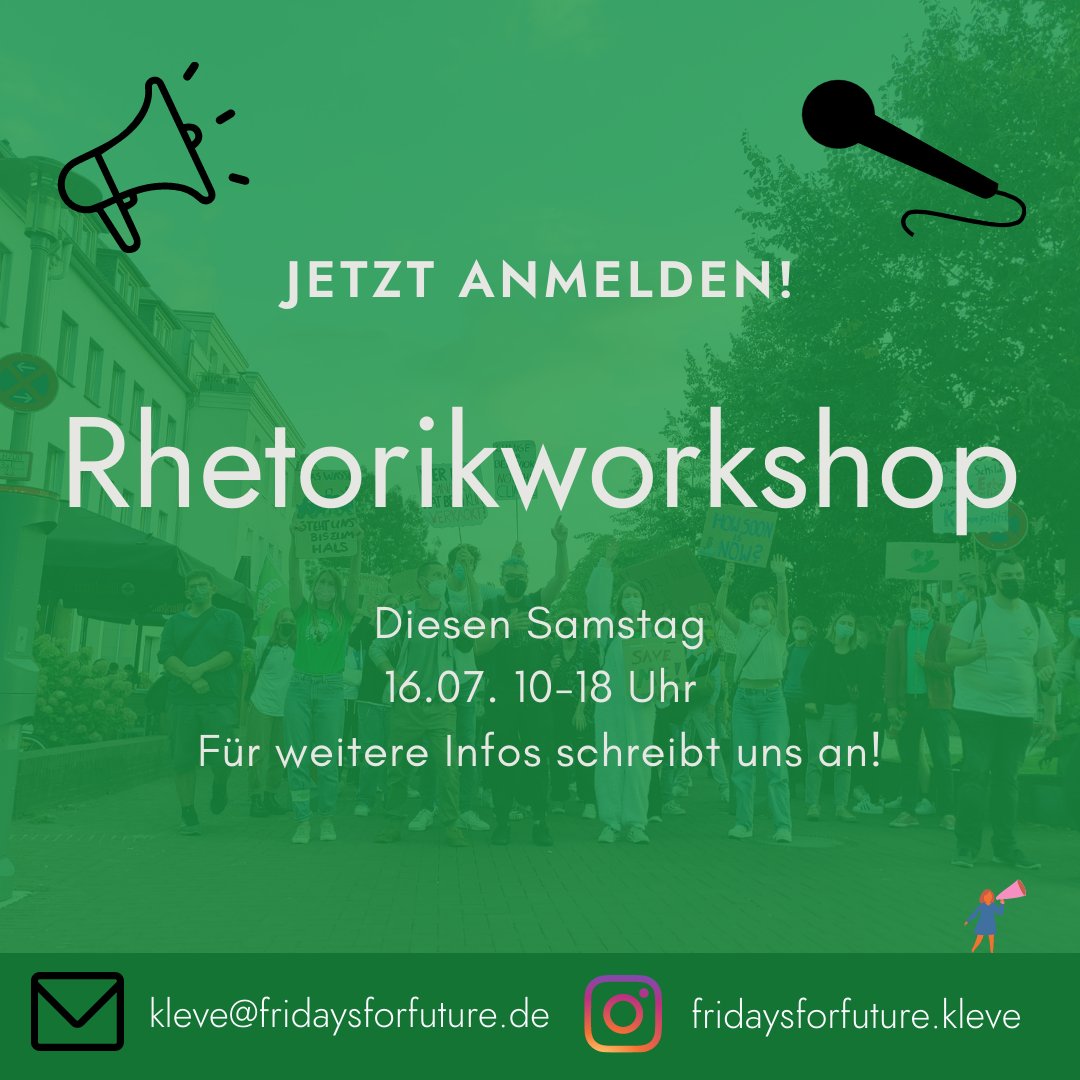 FFF_Kleve's tweet photo. Am Samstag findet bei uns im Büro ein Rhetorik-Workshop statt. 
Bei einer professionellen Referentin kannst du lernen wie du richtig mit und vor Menschen redest. 

Du hast Interesse mitzumachen? Melde dich einfach per DM oder per Mail. https://t.co/QTISaqnU8H