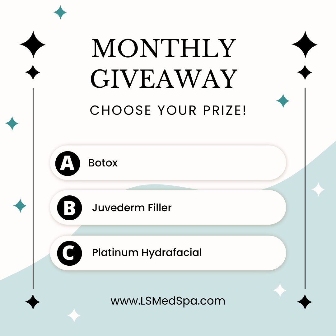 LSmedspa's tweet photo. We're shaking things up a bit this month and the winner will get to CHOOSE their prize from the options below - fun right?
Rules for Entry
👍LIKE our post for 1 entry
👊 COMMENT for 2 entries and 
❤️ please SHARE the LOVE with your friends &amp; family to give them a chance to win! https://t.co/xsIyiDUMdm