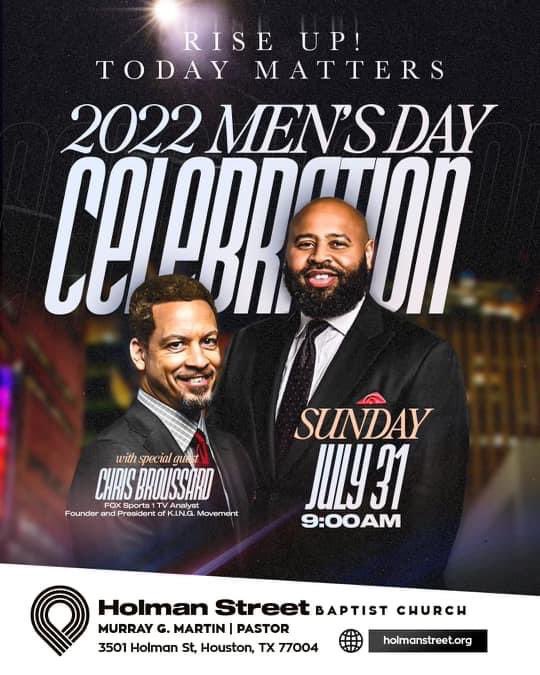 murraygmartin's tweet photo. Our 2022 Men’s Day Celebration is approaching. Glad to have @Chris_Broussard as our special guest. 

#holmanstreet
#hopeishere https://t.co/azZKd31L71