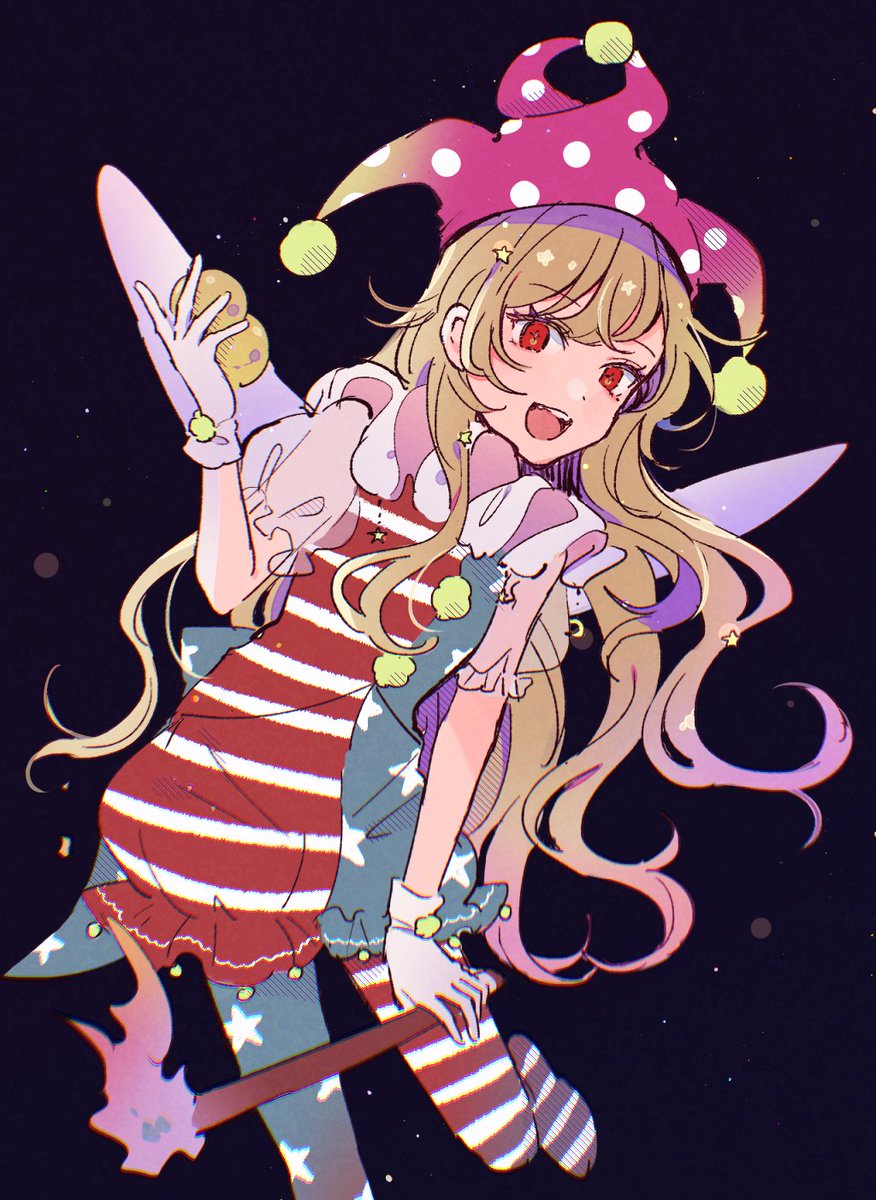 clownpiece 1girl solo long hair wings hat short sleeves blonde hair  illustration images