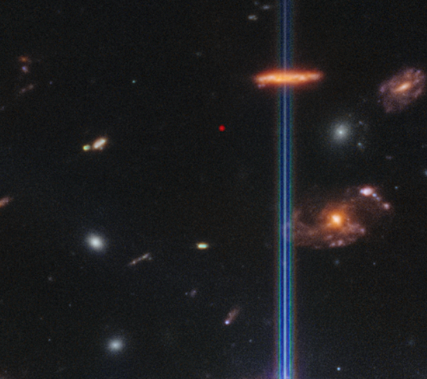 Dreadh351's tweet photo. @NASAWebb Who are you little red dot? https://t.co/eKUQlriFMO