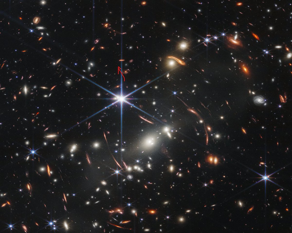 Dreadh351's tweet photo. @NASAWebb Who are you little red dot? https://t.co/eKUQlriFMO