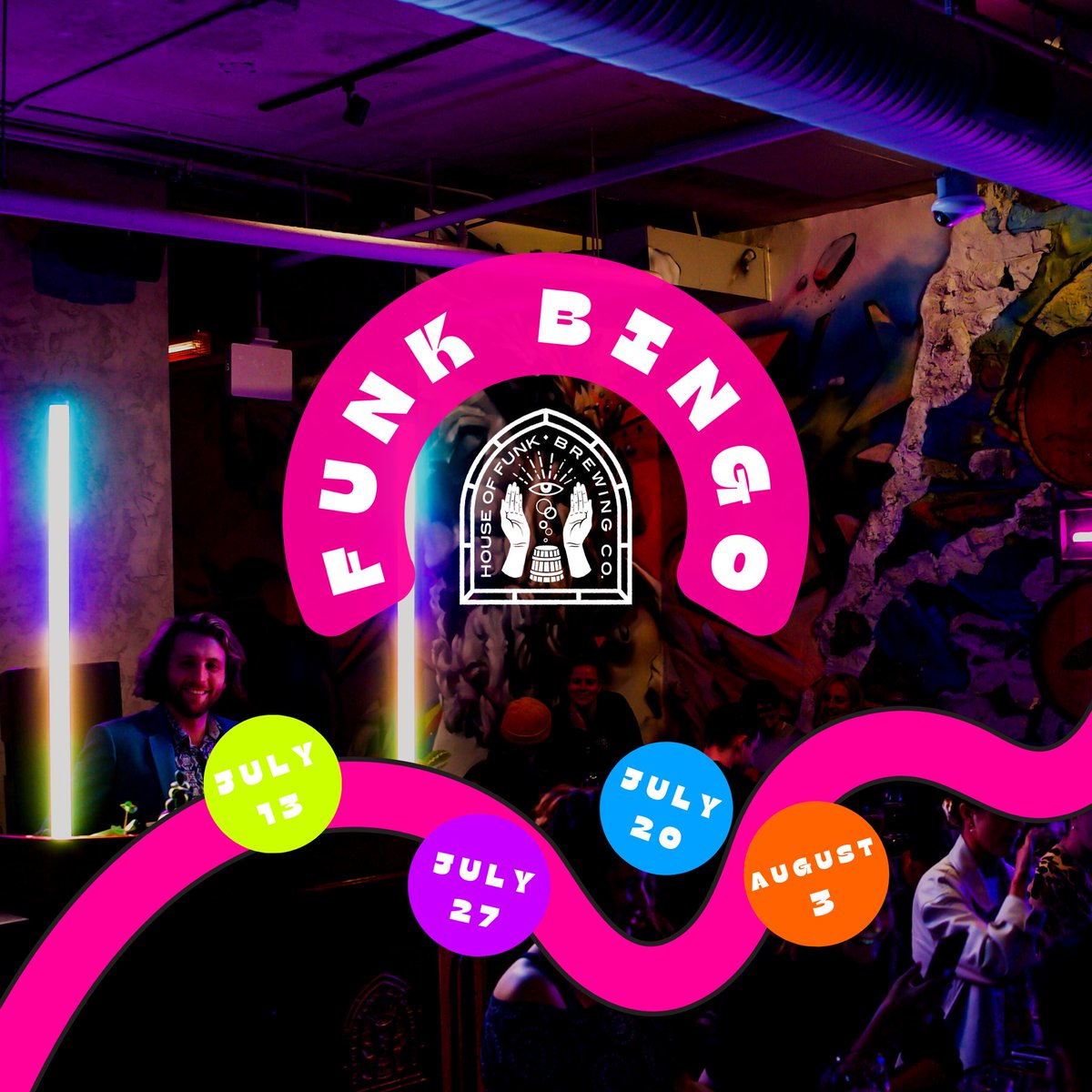 FUNK BINGO returns THIS week 🙏⁣ ⁣⁣ Join us at our house on Wednesdays at 7pm for Music Bingo!⁣ ⁣ 🕺 July 13⁣ 🕺 July 20⁣ 🕺 July 27⁣ 🕺 August 3⁣