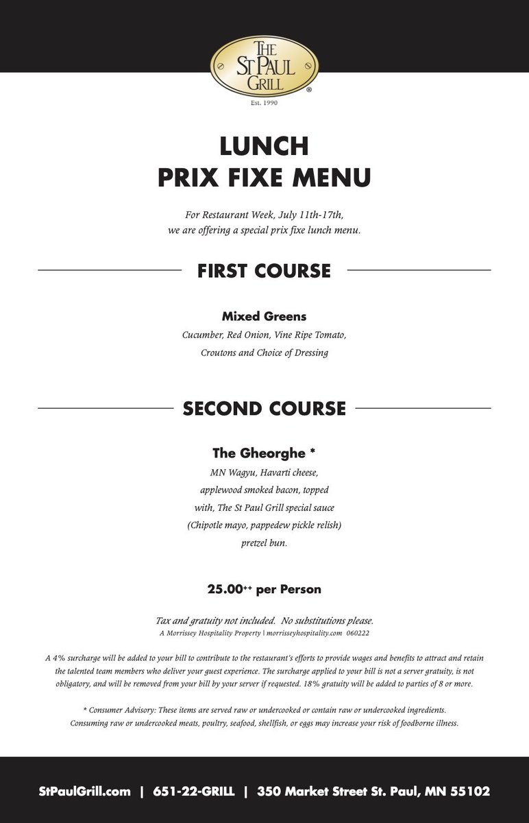 StPaulGrill's tweet photo. We are excited to be participating in #MNRestaurantWeek this week! Check out our special pre fixe lunch &amp; dinner menus 👀 Don't forget to make your reservations! 

reservations: https://t.co/sx1zPtth2S https://t.co/CkdLOYR9og