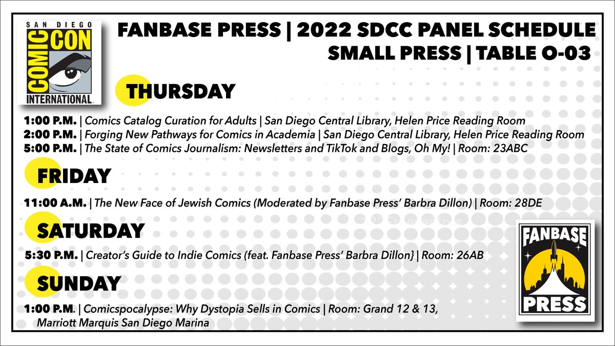 Fanbase_Press's tweet photo. #SDCC2022 Panel Announcement #2 for @Fanbase_Press: Thurs. @ 2 p.m.: Forging New Pathways for #Comics in #Academia w/ @barbrajdillon, @DocTeeRoh (@LatinxComicArts), @candymistakes, & @KMSweeneyRomero @ #SanDiego Central #Library, Helen Price Reading Room | #FPSDCC #LibComix https://t.co/HEFODU3Jxp