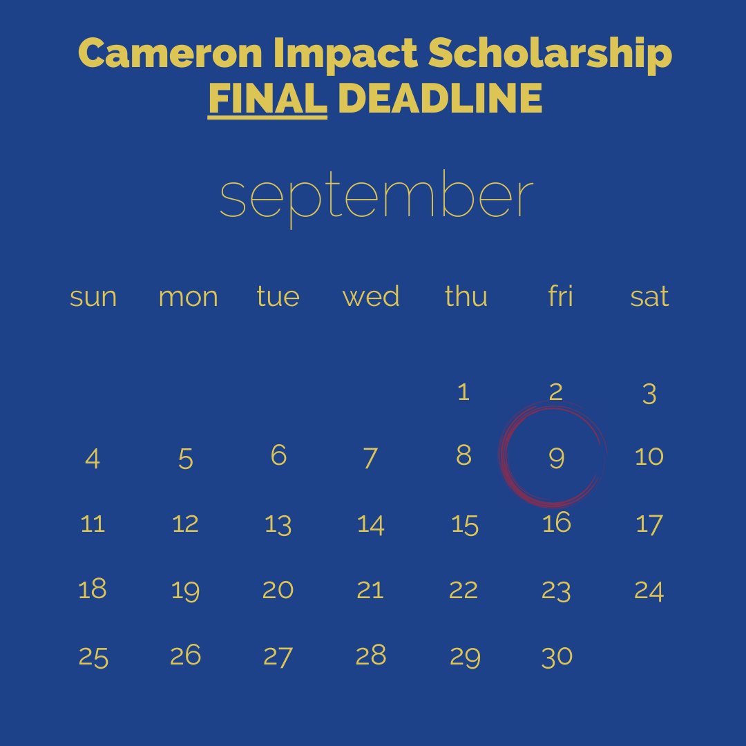 Summer is flying by! The FINAL deadline for the 4-year, full-tuition, impact-driven, #cameronimpactscholarship is in less than 2 months on September 9th. Link to website and application in bio. #classof2023 #collegescholarships #scholarship #bryancameroneducationfoundation