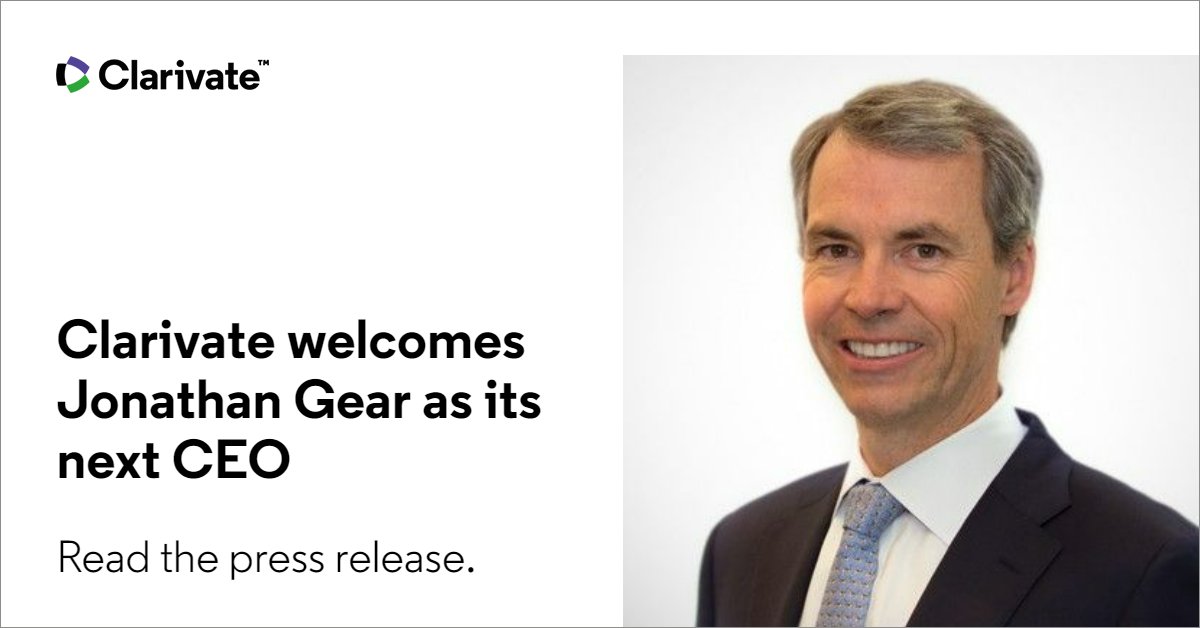 Clarivate's tweet photo. #NEWS >> Clarivate announces the retirement of Jerre Stead, Executive Chair &amp; Chief Executive Officer, and appointment of Jonathan Gear as the next CEO.

To learn more, visit https://t.co/YwtNutjfRH.

#Clarivate #CLVT #CorporateNews https://t.co/nA4yEgtPgC