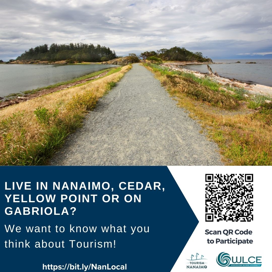 We are conducting a study that asks residents of South Wellington, Nanaimo, Cedar, Yellow Point, Gabriola, and southern areas of the RDN what they think about Tourism. If you are local we would really appreciate it if you take the time to complete it (10 min).
