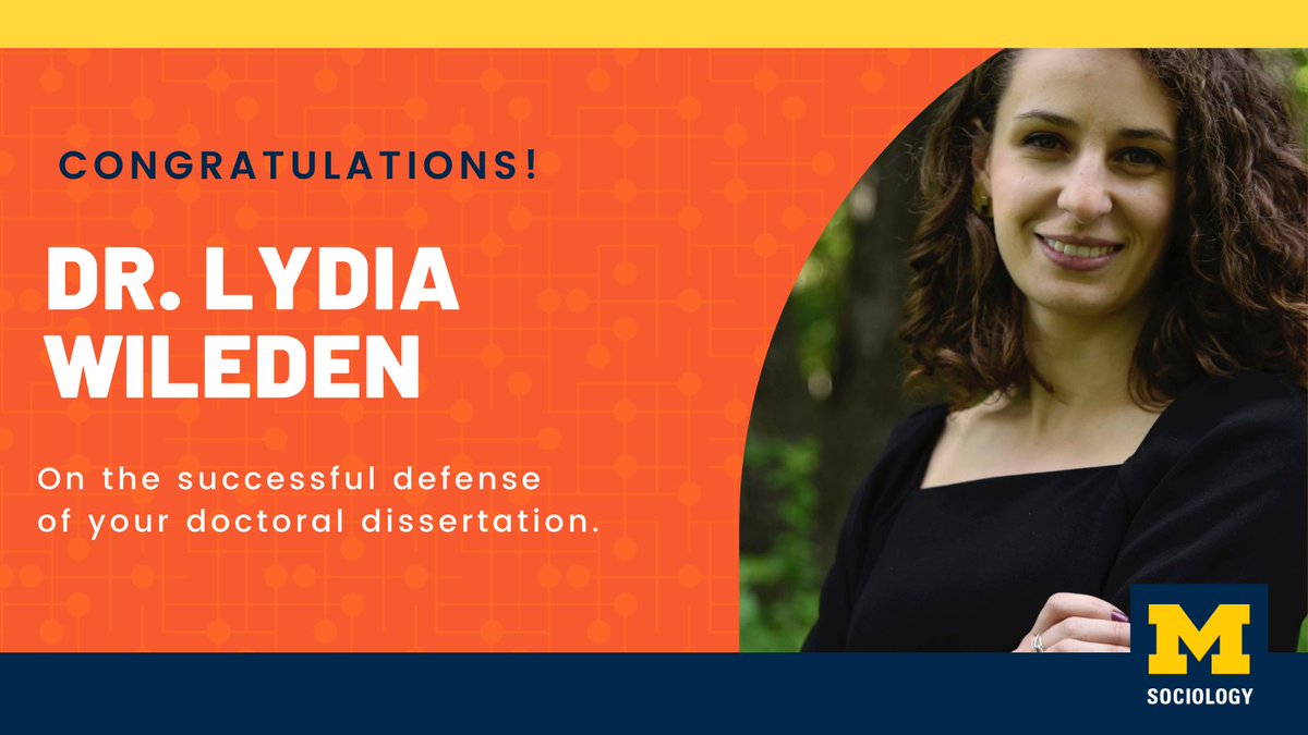 UMSociology's tweet image. Congratulations, Dr. Lydia Wileden!

On August 11th, @LWileden defended her dissertation, "(Mis)Perceiving the Metropolis: The utility and consequences of imperfect neighborhood knowledge."

Best wishes on your journey to the @UChicago.