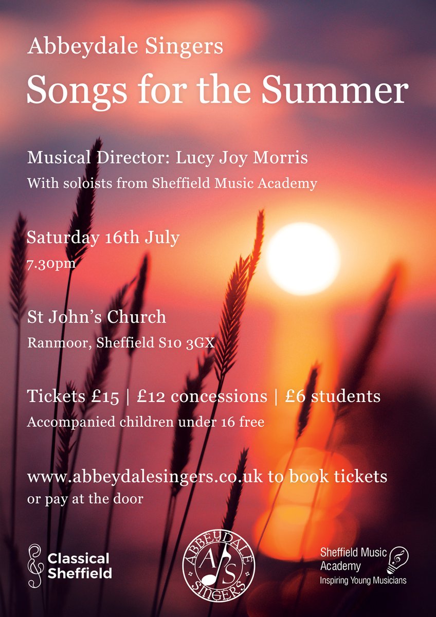 Looking forward to Songs for the Summer with @lucyjoymorris | Sat 16 Jul 19.30 | St John's Ranmoor Music by @EricWhitacre @AdamHope_Music @SydneyGuillaume #ElaineHagenberg #JohnDTPowell and many others Ticket information: abbeydalesingers.co.uk