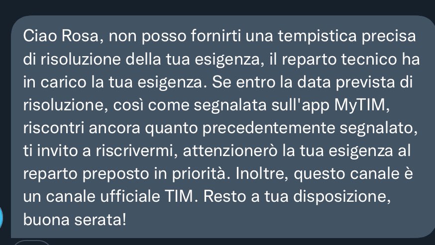 RosaPakela's tweet photo. @tim4uangie in base alla tua risposta data prevista 11/07 problema NON RISOLTO ti riscrivo come da tuo invito. Ora tocca a te dare priorità https://t.co/JD34faZjHS