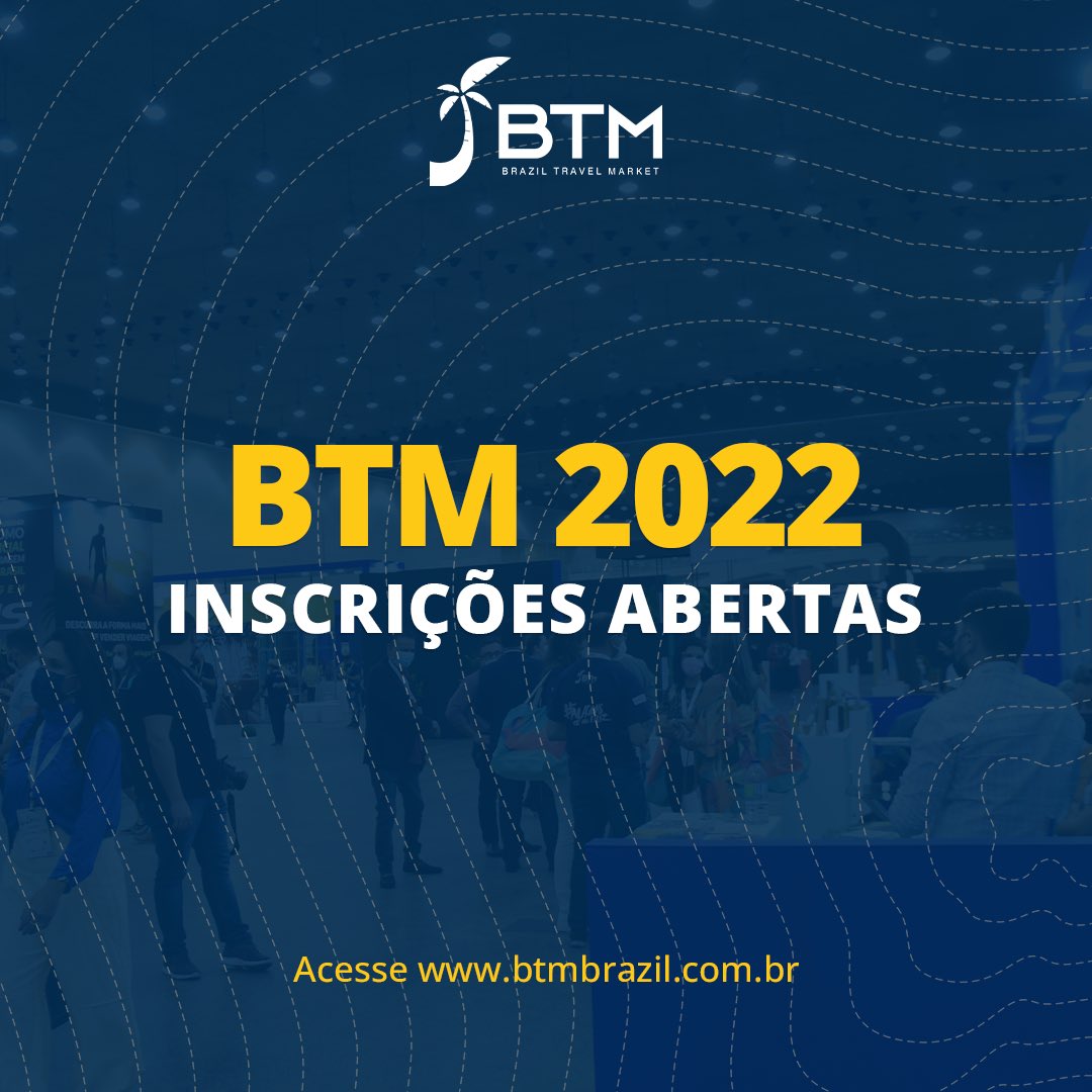 btmbrazil's tweet photo. As inscrições para o 11ª BTM - Brazil Travel Market estão oficialmente abertas!

Agentes, operadores de viagem e profissionais do trade turístico, além de membros da imprensa já podem fazer a sua inscrição no site https://t.co/AJK9L4QXUp. https://t.co/IuPvjGCs3t