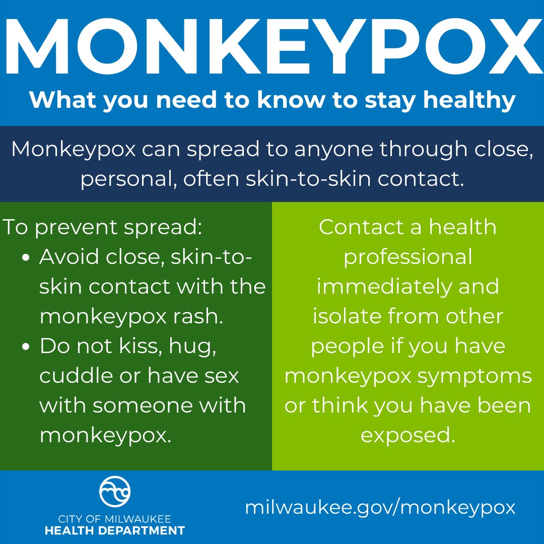 MKEhealth's tweet photo. The first case of #Monkeypox has been identified in a city of #Milwaukee resident. The patient is currently isolating &amp; the risk to the public remains low. 

More information ➡️ https://t.co/3qpwOZTr9c
Monkeypox Guidance &amp; Resources ➡️ https://t.co/wdGOCYSqim https://t.co/TJOyQWfhqN