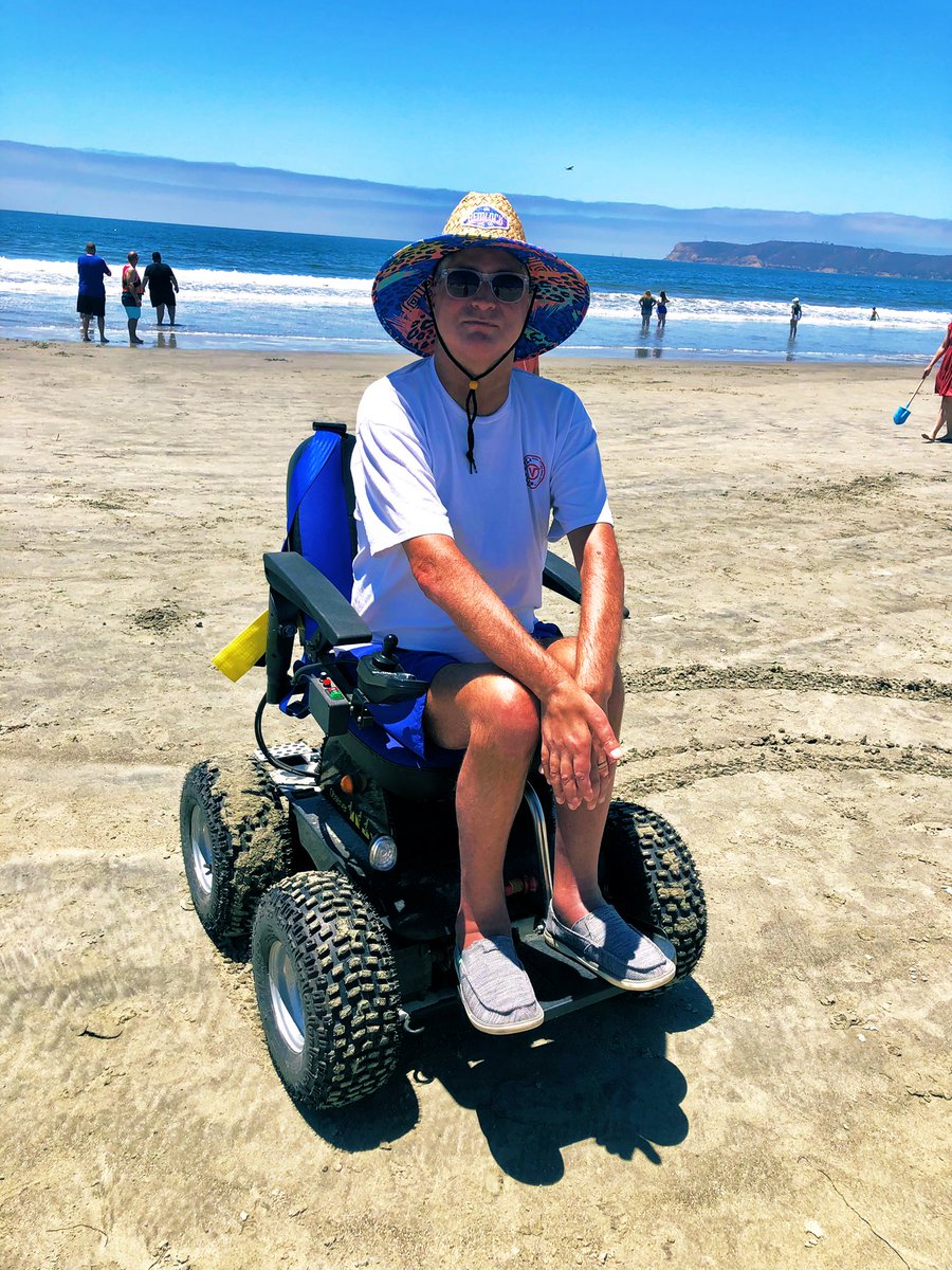 Huge shoutout to the Coronado Lifeguards for use of their beach power wheelchair yesterday! It gave me some independence at the beach that #ALS had taken. #NotTodayALS #NoWhiteFlags