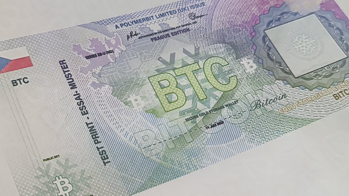 polymerbit's tweet image. A note designed &amp;amp; printed in the Czech Republic to give out during this trip. #Polymerbit #Cryptocurrency #banknotedesign #currencydesign #Prague #BTC