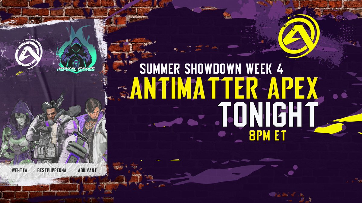 AntimatterGG's tweet photo. It's Monday, you know what that means!

#AntimatterApex competes in @ApexProAm tonight at 8/7CT!

🖥️ https://t.co/bVe1FREwEE https://t.co/VfKWRMTMnu