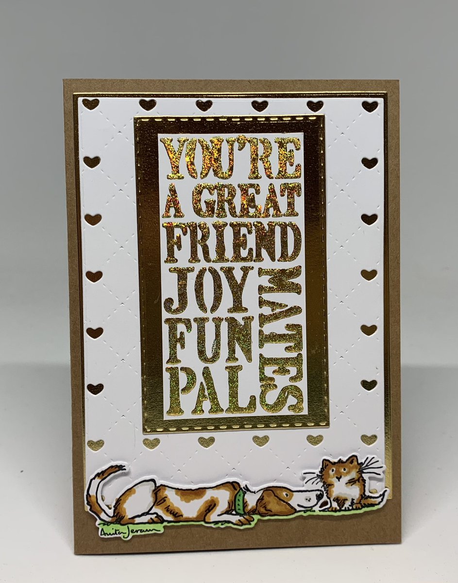 BlingCottage's tweet photo. Lots of glittery gold! 🤩

The sentiment is from previous foiling. 

The heart stitched background die looks great matted in gold. 
The Anita Jeram cuties come from the Furever Friends set, one of my favourites. 🥰 

#snazziscrappindubbo #anitajeramstamps #coloradocraftcompany https://t.co/ZarAuRjTzm