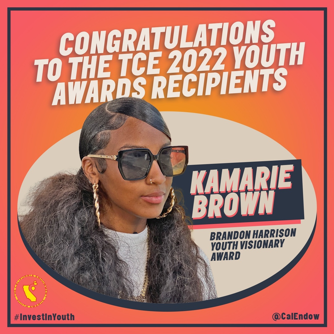 Congratulations to Kamarie Brown, recipient of the Brandon Harrison Youth Visionary Award! Kamarie has been a part of both South LA-local and national campaigns related to housing rights, gentrification, community-based safety, and gun violence. #InvestInYouth