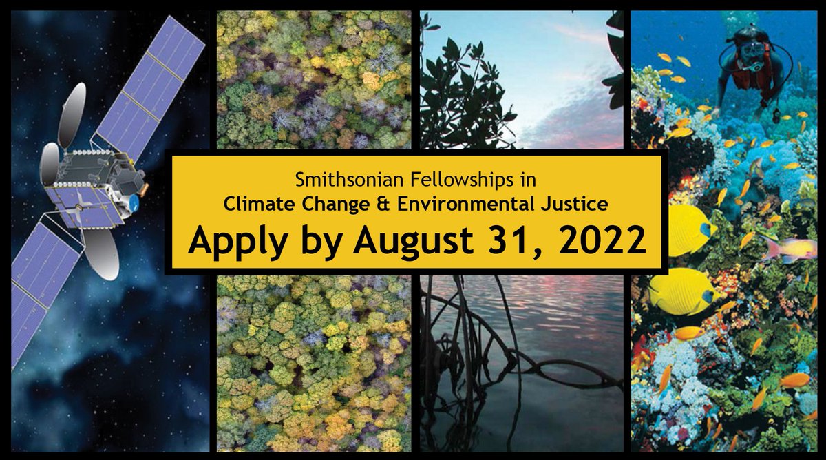 SmithsonianOFI's tweet photo. Through a initiative, Our Shared Future: Life on a Sustainable Planet, the Smithsonian is launching two new fellowship programs: Smithsonian Climate Change Fellowship and Smithsonian Environmental Justice Fellowship. Application deadline is August 31, 2022. Please share! https://t.co/MJP9S4kRDT