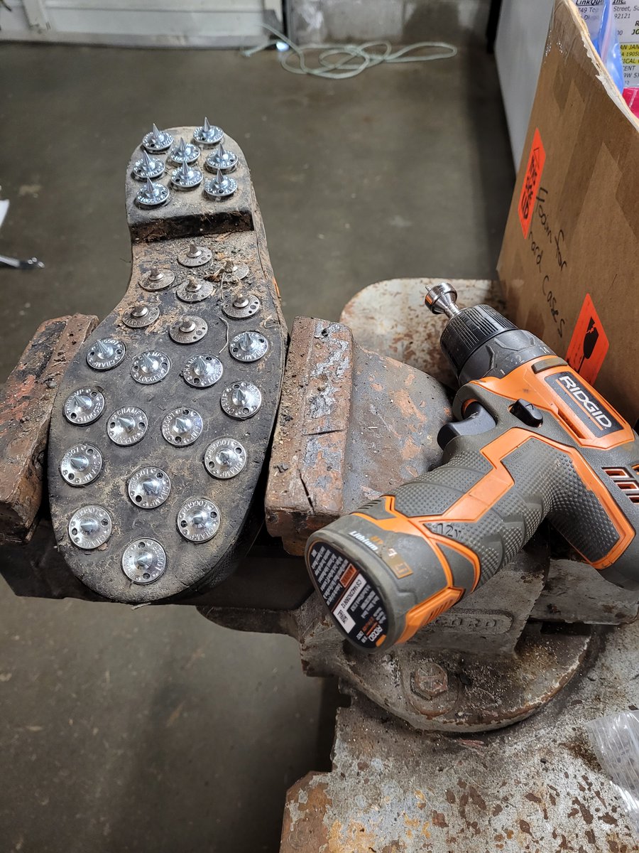 LanceStewardson's tweet image. When you protect fish and fish habitat on the ground not from behind a keyboard sometimes you have to replace your spikes because they are worn down from countless kilometers of walking.  #biologistproblems #streams