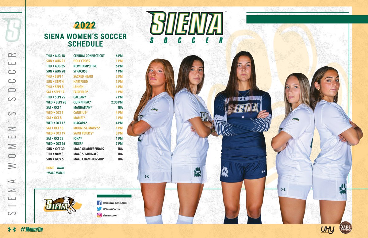 Siena Saints (@sienasaints) on Twitter photo โ
9โฃ home matches
โ
4โฃ-match homestand to kick off September
The 2โฃ0โฃ2โฃ2โฃ <a href="/SienaWSoccer/">Siena Women's Soccer</a> schedule has dropped
๐๏ธ bit.ly/3bZFoGN
#MarchOn | #SienaSaints | #MAACSoccer | #NCAASoccer โ
9โฃ home matches
โ
4โฃ-match homestand to kick off September
The 2โฃ0โฃ2โฃ2โฃ <a href="/SienaWSoccer/">Siena Women's Soccer</a> schedule has dropped
๐๏ธ bit.ly/3bZFoGN
#MarchOn | #SienaSaints | #MAACSoccer | #NCAASoccer