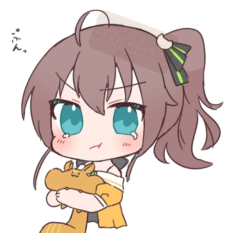 natsuiro matsuri 1girl brown hair chibi ahoge pout solo orange jacket  illustration images