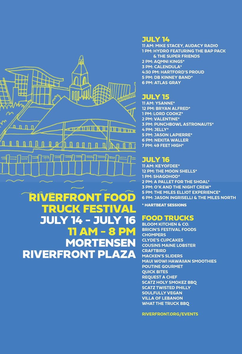 RiverfrontRecap's tweet photo. Monday yoga, Tuesday WIP, Wednesday yoga or dance, Thursday through Saturday nom nom music nom. #riverfrontfoodtruckfestival #nomnomnom https://t.co/Ru17gw2pjh