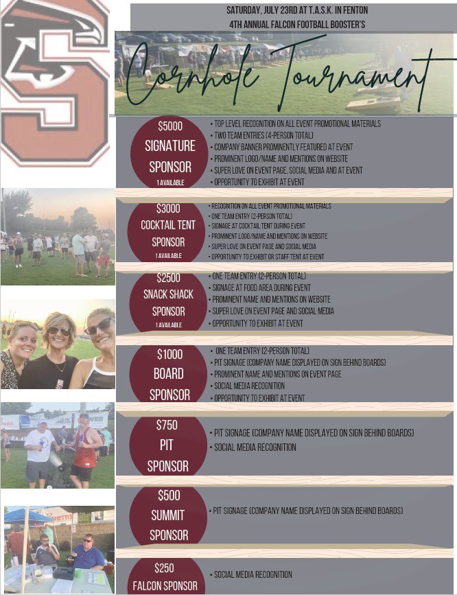 RSHS_Football's tweet photo. Still accepting teams, donations and sponsors for our Annual Cornhole Tourney!  Every little bit helps our program from 4th to 12th grade!  Great time as well!!!  #FIRST

Signup at https://t.co/yViuE99YsC https://t.co/gBpZUOEyJw