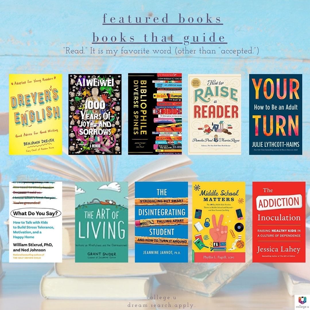 danecollege_u's tweet photo. Come for the Must Reads. Stay for the #books from @BCDreyer & #parentingexperts like @teacherlahey @jlythcotthaims @jjannot @theothernedjohnson @Pfagell the latest books, #college podcasts from @insideadmission @Clark2College aka @gtadmission #booklists, and more. https://t.co/4487cKpn9v