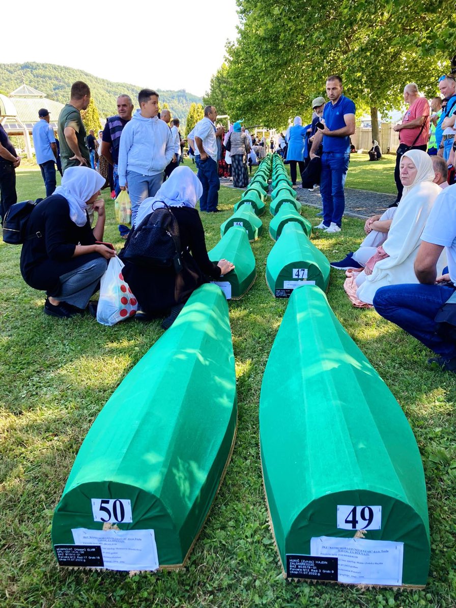 That 27 years on bodies are still being found &amp; buried underscores extent of #SrebrenicaGenocide: 8,372 boys &amp; men.Attending the memorial service in 2008 reminded me genocides aren’t only perpetrated under cover of darkness but sometimes on an otherwise beautiful sunny summer day