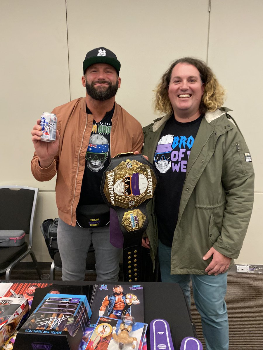 Major marking out in Australia with the Broski <a href="/TheMattCardona/">Matt Cardona</a> of the <a href="/MajorWFPod/">Major Wrestling Figure Podcast</a>. Matt was gracious enough to sign my PBR can that can now be the centre of my Major Pod collection. Next year <a href="/WSWWrestlingAUS/">WorldSeriesWrestling</a> should bring the whole Major Pod  #majorpbr <a href="/PabstBlueRibbon/">Pabst Blue Ribbon</a>